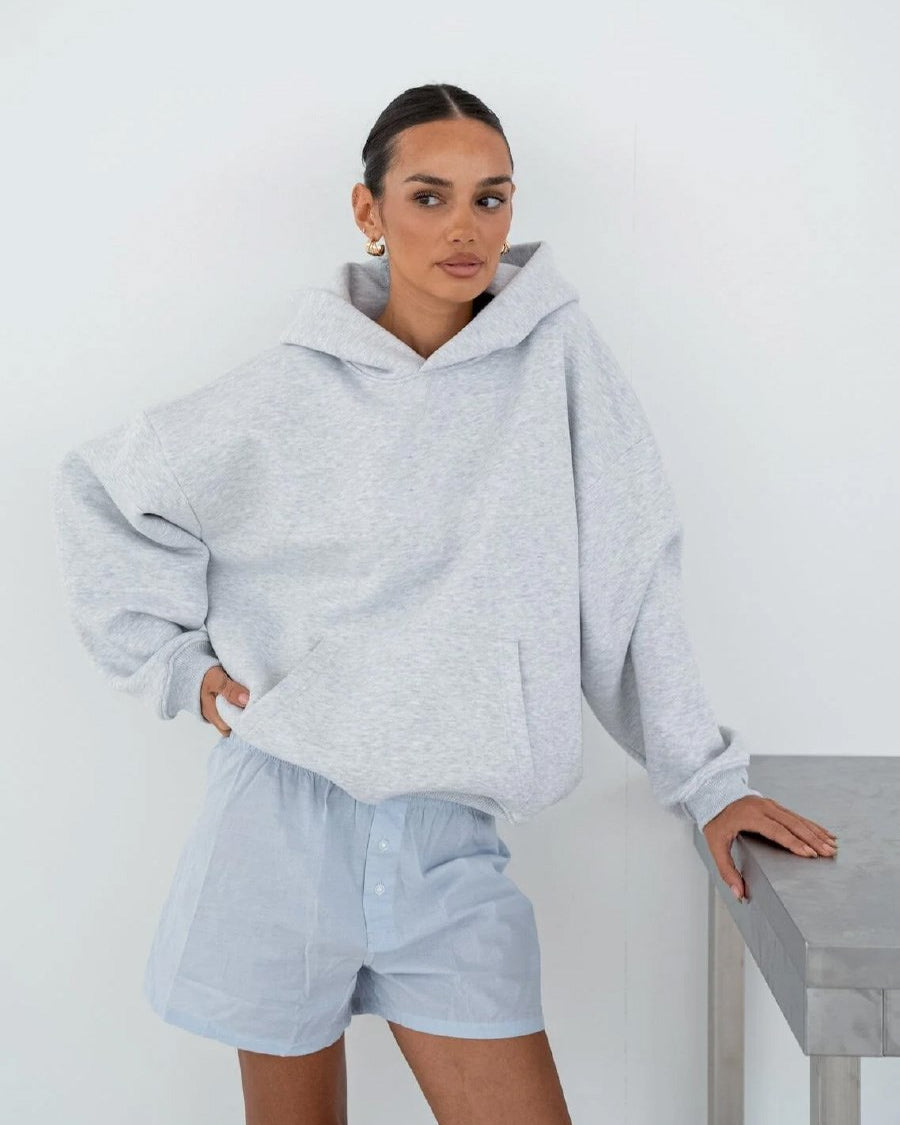 Kapüşonlu Içi Polar Gri Melanj Unisex Oversize Hoodie Sweatshirt