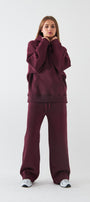 Oversize Unisex Sweatshirt Hoodie Bordo – Kapüşonlu, 3 İplik Şardonlu Polar, Kanguru Cepli, Basic