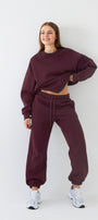 Unisex Oversize Eşofman Takımı Basic Bordo – Bisiklet Yaka, Lastikli Paça, 3 İplik Şardonlu Polar