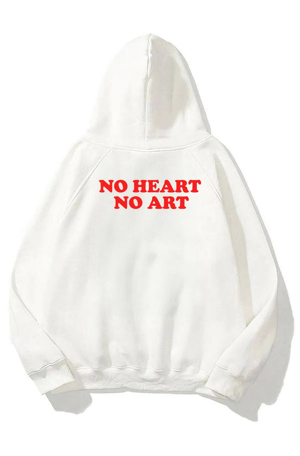 Kapüşonlu İçi Polar No Heart No Art Baskılı Beyaz Unisex Hoodie Sweatshirt