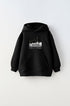 Kapüşonlu İçi Polar New York Yazı Baskılı Siyah Unisex Çocuk Hoodie Sweatshirt