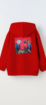 Kapüşonlu İçi Polar Satranç Baskılı Kırmızı Unisex Çocuk Hoodie Sweatshirt