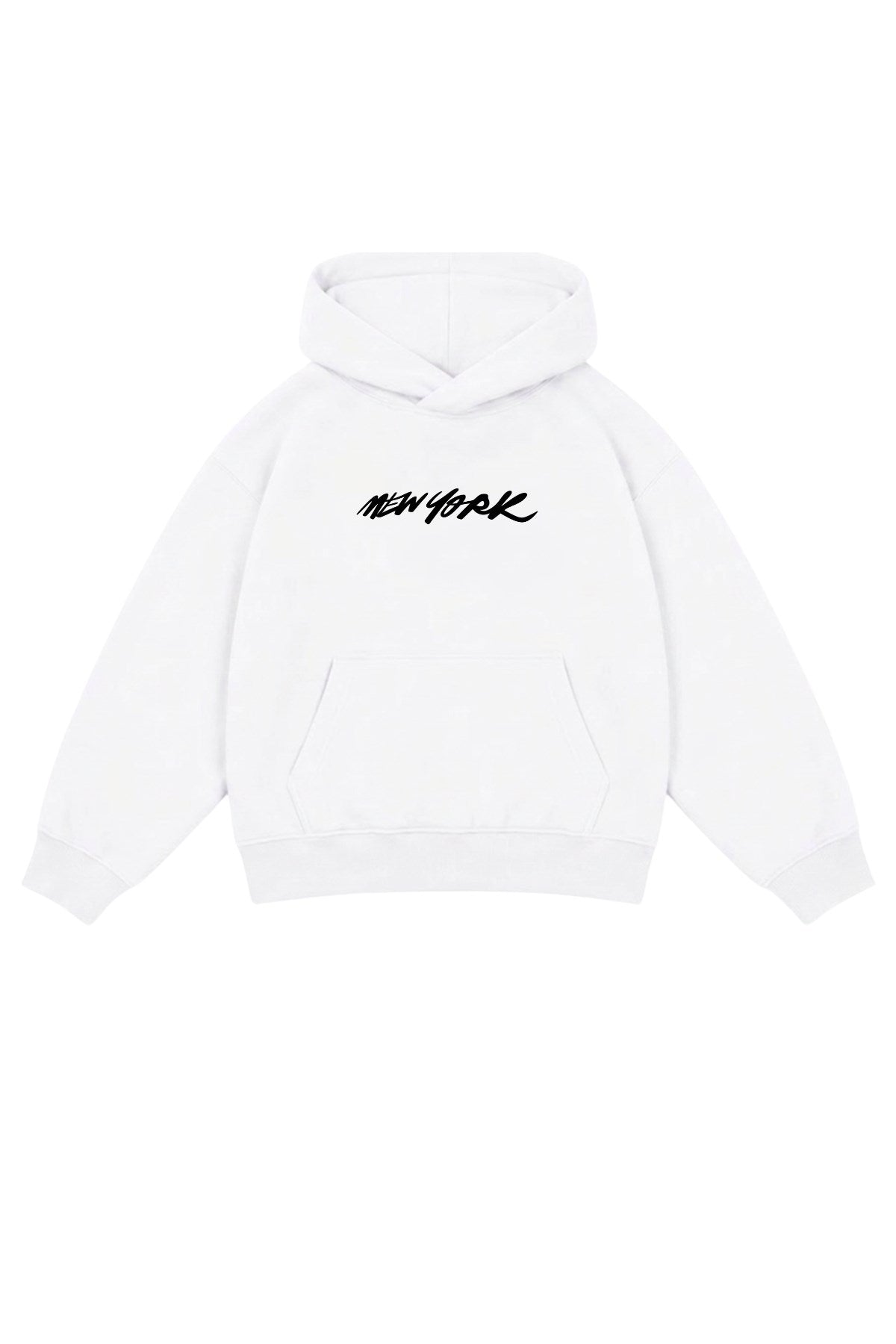 Erkek Çocuk Oversize Hoodie Sweatshirt DAY IN NYC Baskılı Beyaz – Kapüşonlu, Cepli, 3 İplik Polar