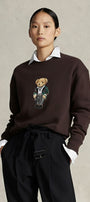 Kadın Oversize Sweatshirt Parisian Bear Baskılı Kahverengi – Bisiklet Yaka, 3 İplik Şardonlu 