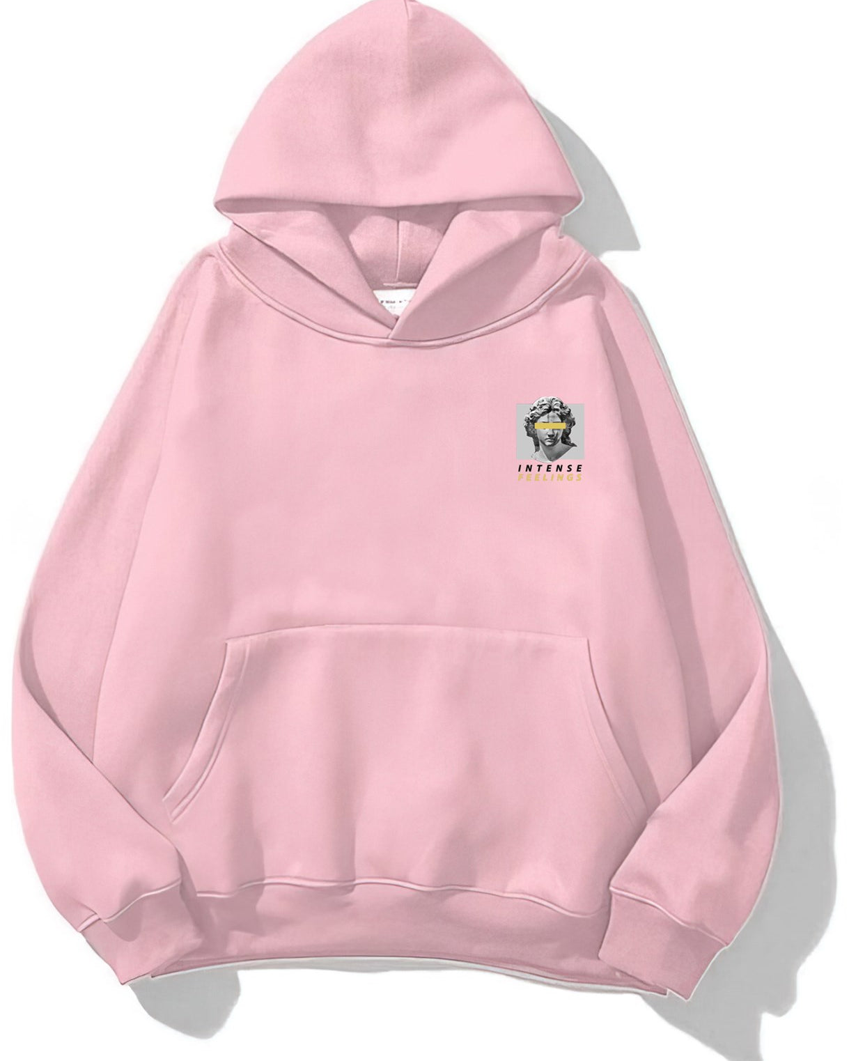 Kapüşonlu İçi Polar Intense Feelings Yazılı Heykel Baskılı Pembe Unisex Hoodie Sweatshirt