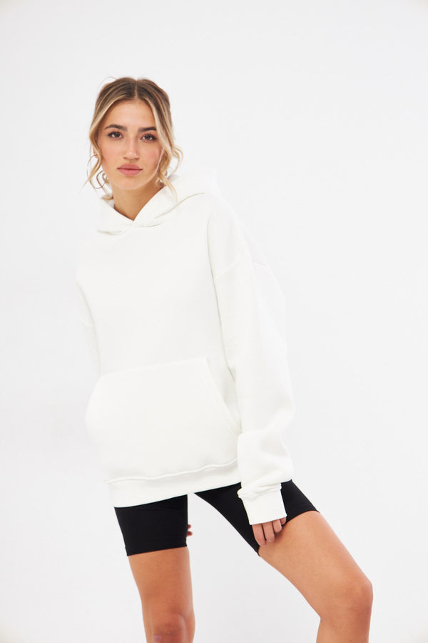 Kapüşonlu İçi Polar Beyaz Unisex Oversize Hoodie Sweatshirt