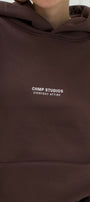 Kadın Oversize Sweatshirt Hoodie CHMP SUDIOS Kahverengi – Kapüşonlu, 3 İplik , Kanguru Cepli