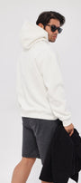 Kapüşonlu İçi Polar MM75 Baskılı Beyaz Oversize Hoodie Sweatshirt