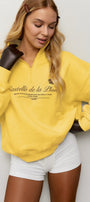 Kadın Oversize Sweatshirt Castelló de la Plana Baskılı Sarı – Yarım Fermuarlı, 3 İplik Polar