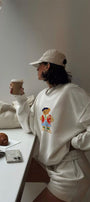 Kadın Oversize Sweatshirt Campus Bear Baskılı Beyaz – Bisiklet Yaka, 3 İplik Şardonlu Polar