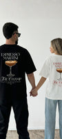 Unisex Oversize Tişört Espresso Martini Baskılı Siyah – Bisiklet Yaka, Rahat Kalıp, %100 Pamuk