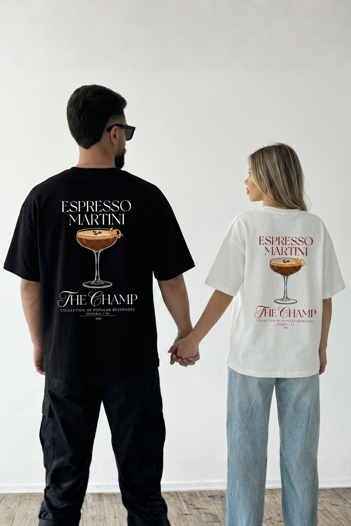 Unisex Oversize Tişört Espresso Martini Baskılı Siyah – Bisiklet Yaka, Rahat Kalıp, %100 Pamuk