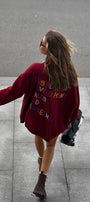 Kadın Oversize Sweatshirt Elbise Color Pop Baskılı Bordo – Bisiklet Yaka, 3 İplik Şardonlu Polar
