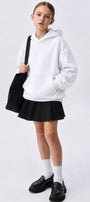 Kız Çocuk Oversize Basic Hoodie Sweatshirt Beyaz – Kapüşonlu, Kanguru Cepli, 3 İplik Polar