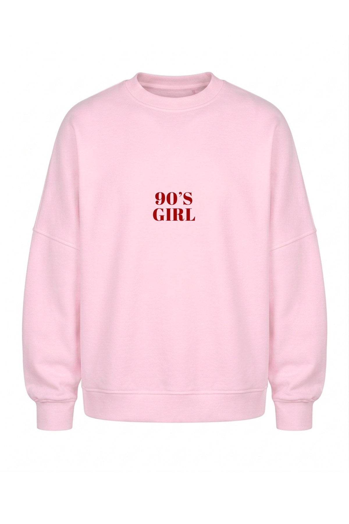 Kadın Oversize Sweatshirt 90’s Girl Baskılı Pembe – Bisiklet Yaka, 3 İplik Şardonlu Polar