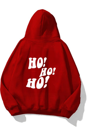 Kapüşonlu İçi Polar Ho! Ho! Ho! Christmas Yazı Baskılı Kırmızı Unisex Sweatshirt