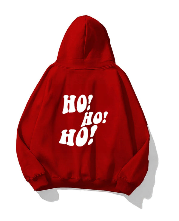 Kapüşonlu İçi Polar Ho! Ho! Ho! Christmas Yazı Baskılı Kırmızı Unisex Sweatshirt