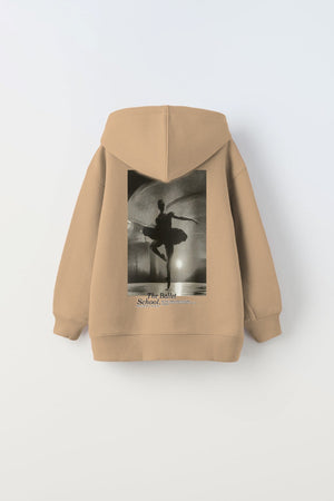 Kapüşonlu İçi Polar The Ballet School Baskılı Bej Unisex Çocuk Sweatshirt