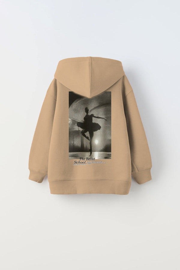 Kapüşonlu İçi Polar The Ballet School Baskılı Bej Unisex Çocuk Sweatshirt