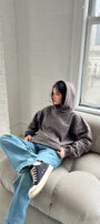 Every Thing Is Fine Baskılı Unisex  Füme Kapüşonlu Sweatshirt – 3 İplik Şardonlu Kumaş
