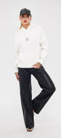 Kapüşonlu İçi Polar Taş Baskılı Beyaz Oversize Hoodie Sweatshirt