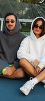 Unisex 2’li Oversize Basic Hoodie Beyaz & Füme – Kapüşonlu, Cepli, 3 İplik Şardonlu Polar