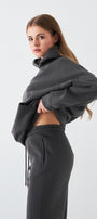  Oversize Unisex Sweatshirt Hoodie Füme – Kapüşonlu, 3 İplik Şardonlu Polar, Kanguru Cepli, Basic
