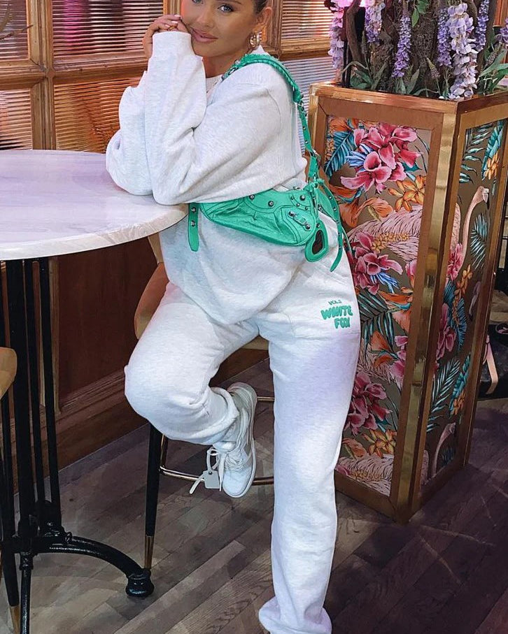 White Fox Kadın Vol 3 Baskılı %100 Pamuk Gri Kapüşonlu Oversize Hoodie