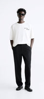 Bisiklet Yaka Bay Light Son Light Baskılı Beyaz Oversize Erkek T-shirt