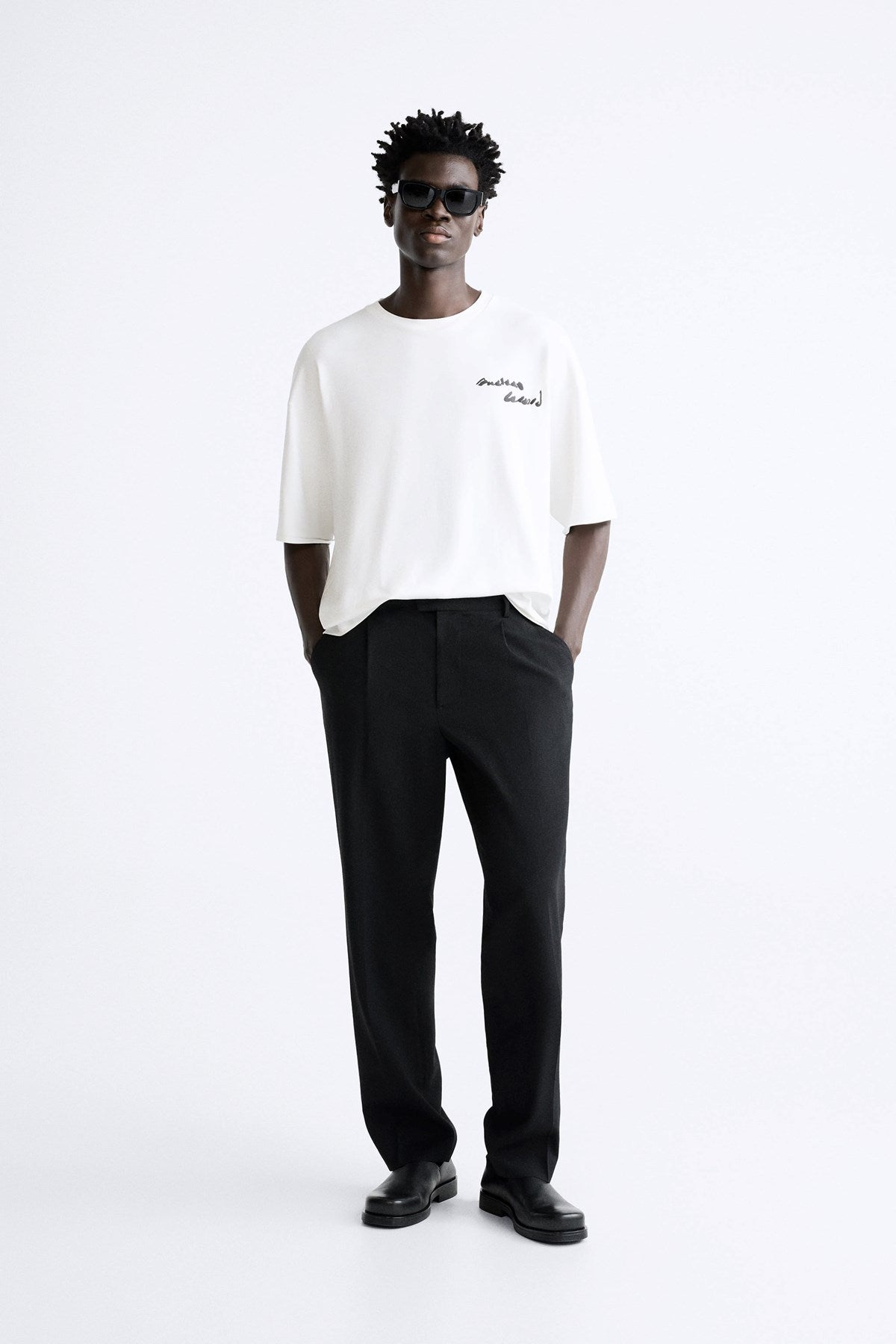 Bisiklet Yaka Bay Light Son Light Baskılı Beyaz Oversize Erkek T-shirt