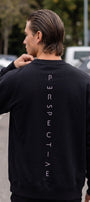 Erkek Oversize Sweatshirt Perspectiv Baskılı Siyah – Bisiklet Yaka, 3 İplik Şardonlu Polar