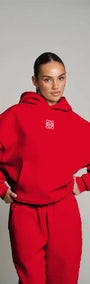 Kırmızı Unisex Loewe Yüksek Baskılı Kapüşonlu Kanguru Cepli Oversize Hoodie
