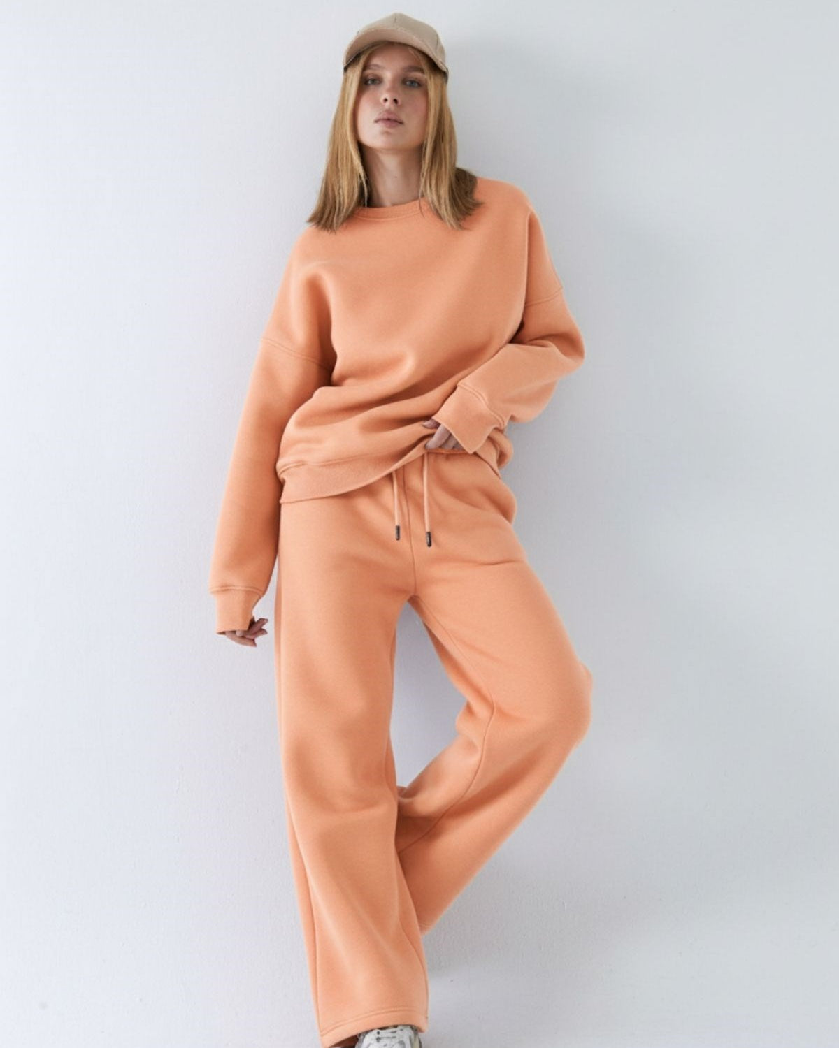 Unisex Oversize Eşofman Takımı Basic Turuncu – Bisiklet Yaka, Bol Paça, 3 İplik Şardonlu Polar