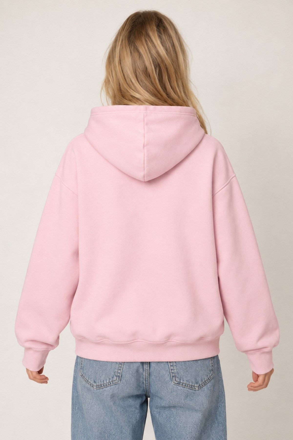 Kadın Oversize Hoodie Noir Cat Baskılı Pembe – Kapüşonlu, Kanguru Cepli, 3 İplik Şardonlu Polar