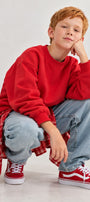 Erkek Çocuk Oversize Sweatshirt Basic Kırmzı – Bisiklet yaka, 3 iplik şardonlu polar