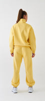 Unisex Oversize Sweatshirt Basic Sarı – Yarım Fermuar Dik Yaka, 3 İplik Şardonlu Polar