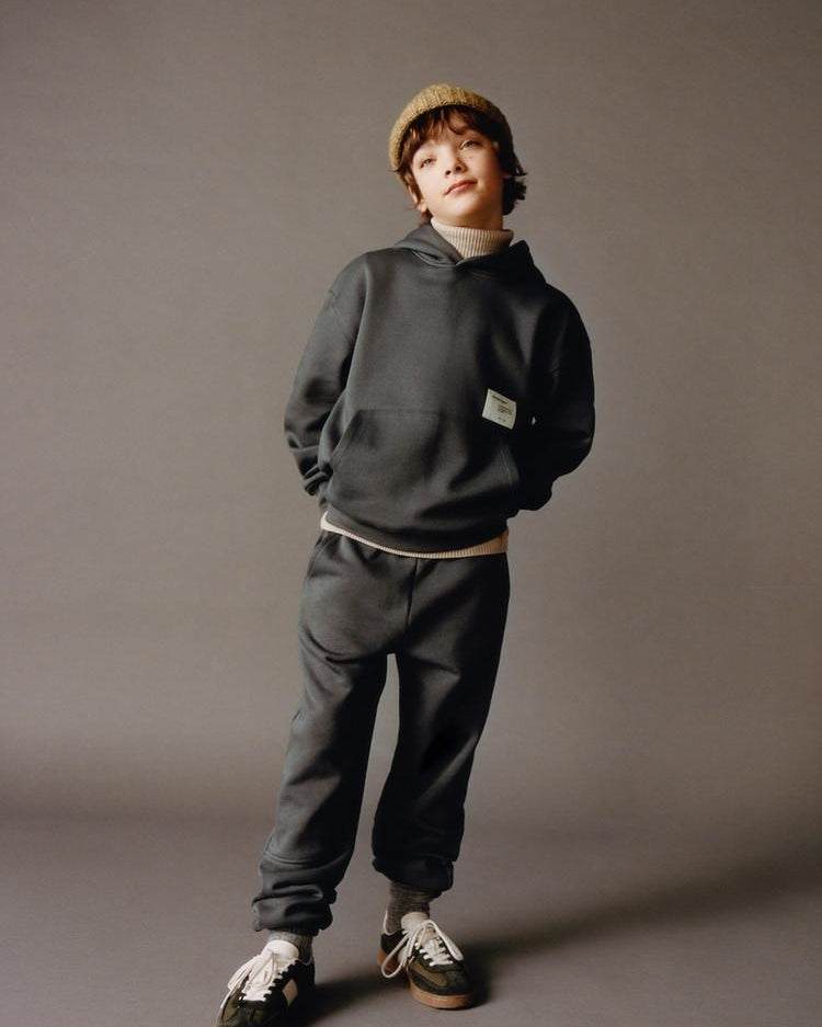 Füme Çocuk Kapüşonlu Future Goals Etiket Baskılı Kanguru Cepli Oversize Sweatshirt