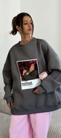 Kadın Oversize Sweat  – 3 İplik Şardonlu Polar, Bisiklet Yaka, Pantone – Prenses Baskılı