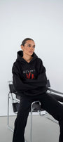 Kadın Oversize Sweatshirt Hoodie Hot & Spicy Baskılı Siyah – Kapüşonlu, 3 İplik Şardonlu Polar