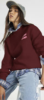 Unisex Oversize Sweatshirt Norf Sarf Harita Baskılı Bordo – Bisiklet Yaka, 3 İplik Şardonlu Polar