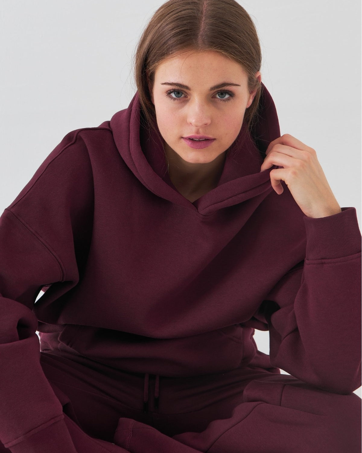 Oversize Unisex Sweatshirt Hoodie Bordo – Kapüşonlu, 3 İplik Şardonlu Polar, Kanguru Cepli, Basic