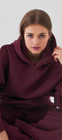 Oversize Unisex Sweatshirt Hoodie Bordo – Kapüşonlu, 3 İplik Şardonlu Polar, Kanguru Cepli, Basic