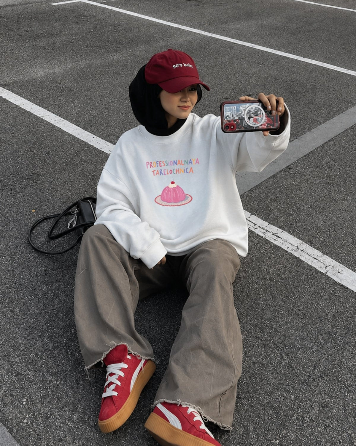 Kadın Oversize Sweatshirt Elbise Sweet Mood Baskılı Beyaz – Bisiklet Yaka, 3 İplik Şardonlu Polar