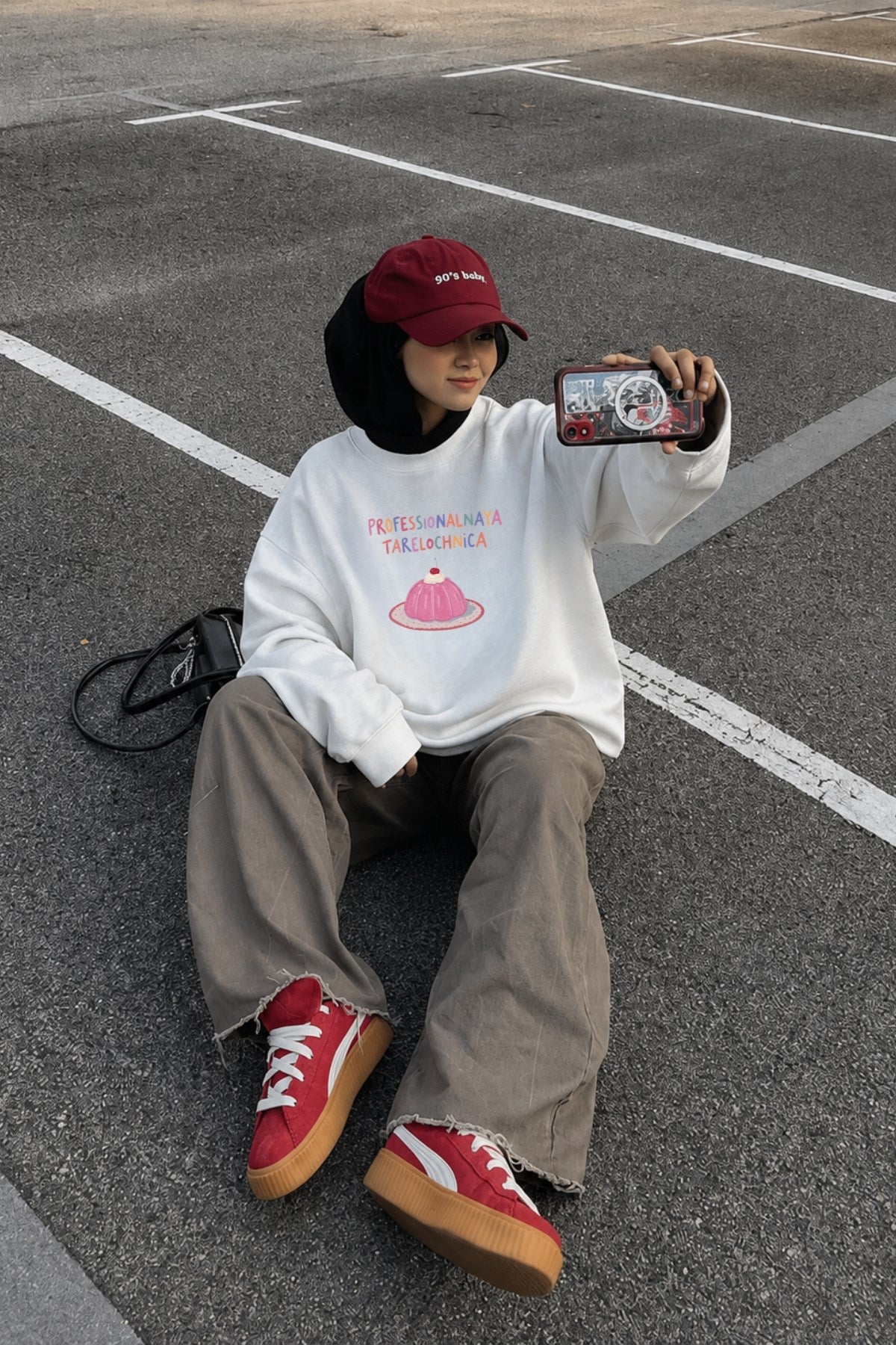 Kadın Oversize Sweatshirt Elbise Sweet Mood Baskılı Beyaz – Bisiklet Yaka, 3 İplik Şardonlu Polar