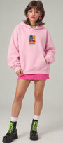 Kadın Oversize Hoodie 90’s Vibe Baskılı Pembe - Kapüşonlu, Kanguru Cepli, 3 İplik Polar