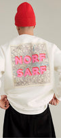 Unisex Oversize Sweatshirt Norf Sarf Harita Baskılı Beyaz – Bisiklet Yaka, 3 İplik Şardonlu Polar