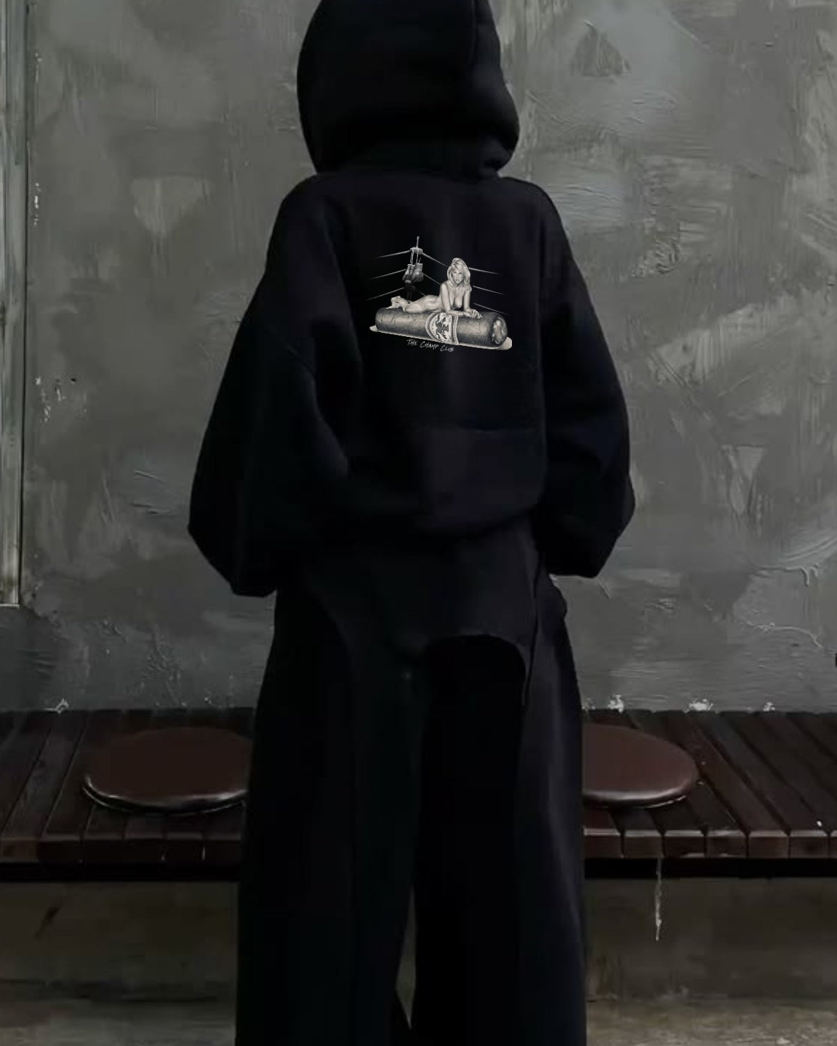 Kadın Oversize Sweatshirt Hoodie Ring Spirit Black Siyah – Kapüşonlu, 3 İplik Polar, Kanguru Cepli