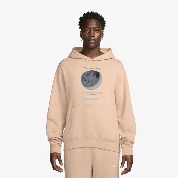 Kapüşonlu İçi Polar Moon Baskılı Bej Unisex Hoodie Sweatshirt