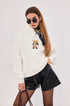 Kapüşonlu İçi Polar Teddy Bear Leopar Baskılı Beyaz Unisex Hoodie Sweatshirt