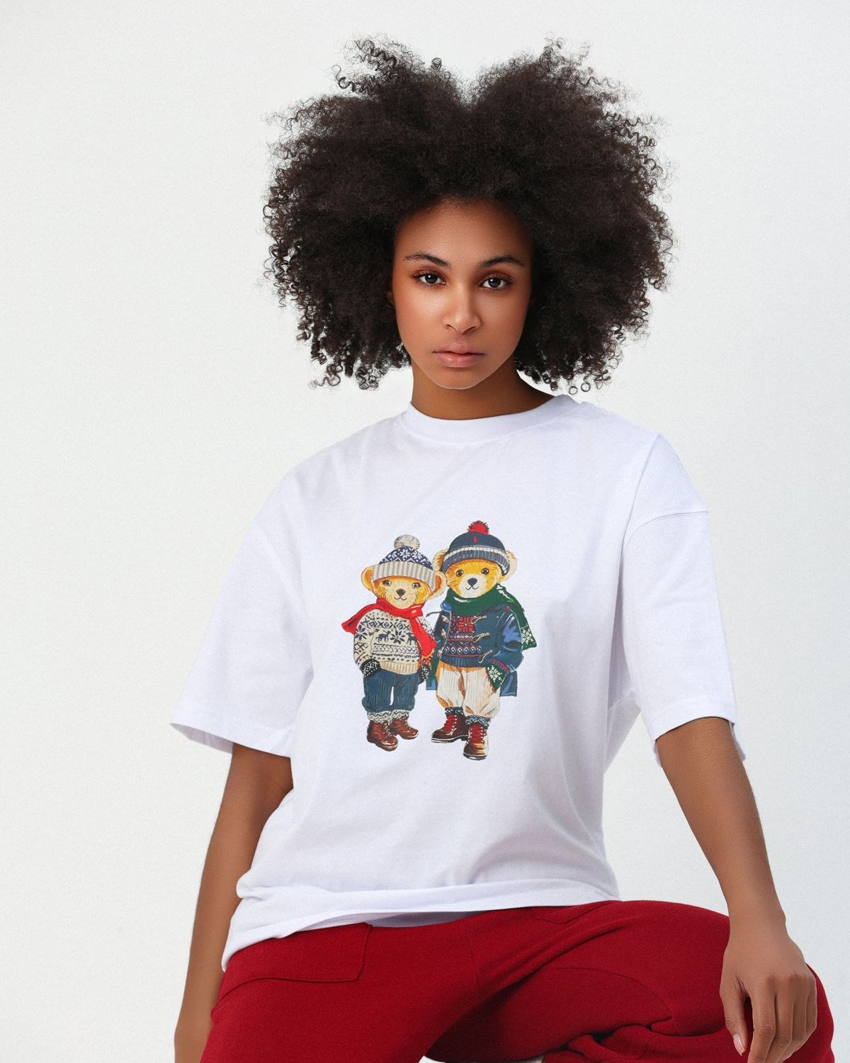 %100 Pamuk Sevgili Konseptli Teddy Baskılı T-shirt